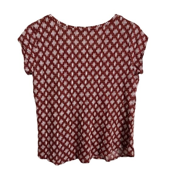 LOFT Womens Rust Red Short Sleeve Geometric Pattern 100% Linen Blouse Medium - Picture 6 of 6